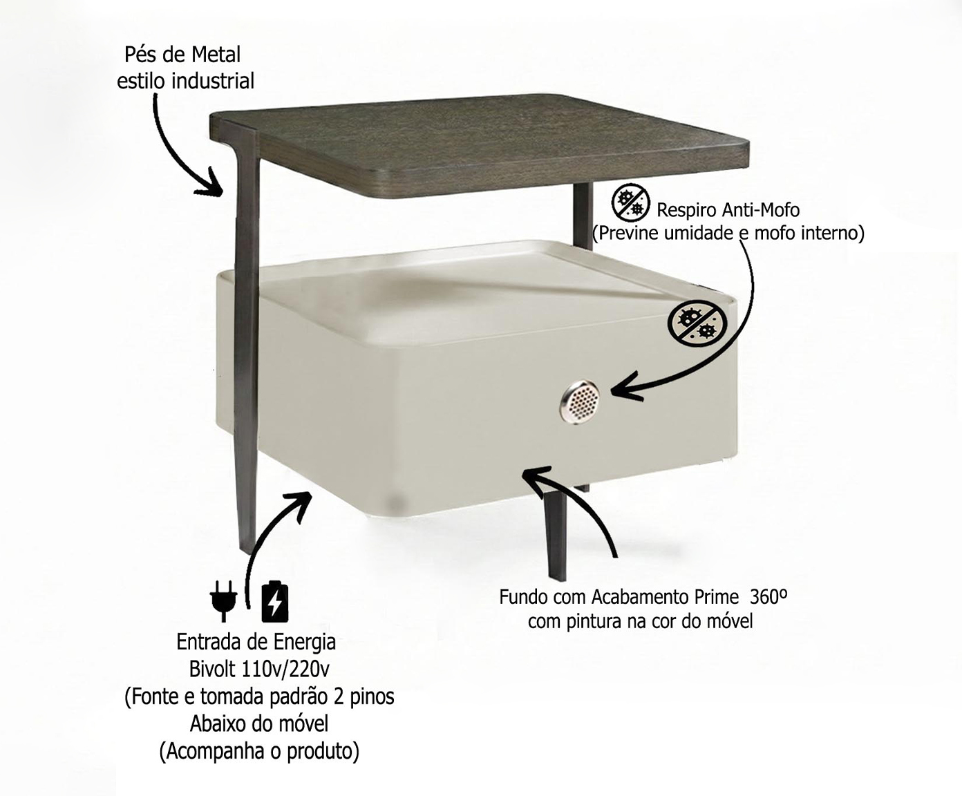 Mesa de Cabeceira Inteligente Smart Clean Vainilla image number 2