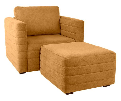 Poltrona com Puff Gom em Boucle aveludado - Amarelo Ocre image number 0