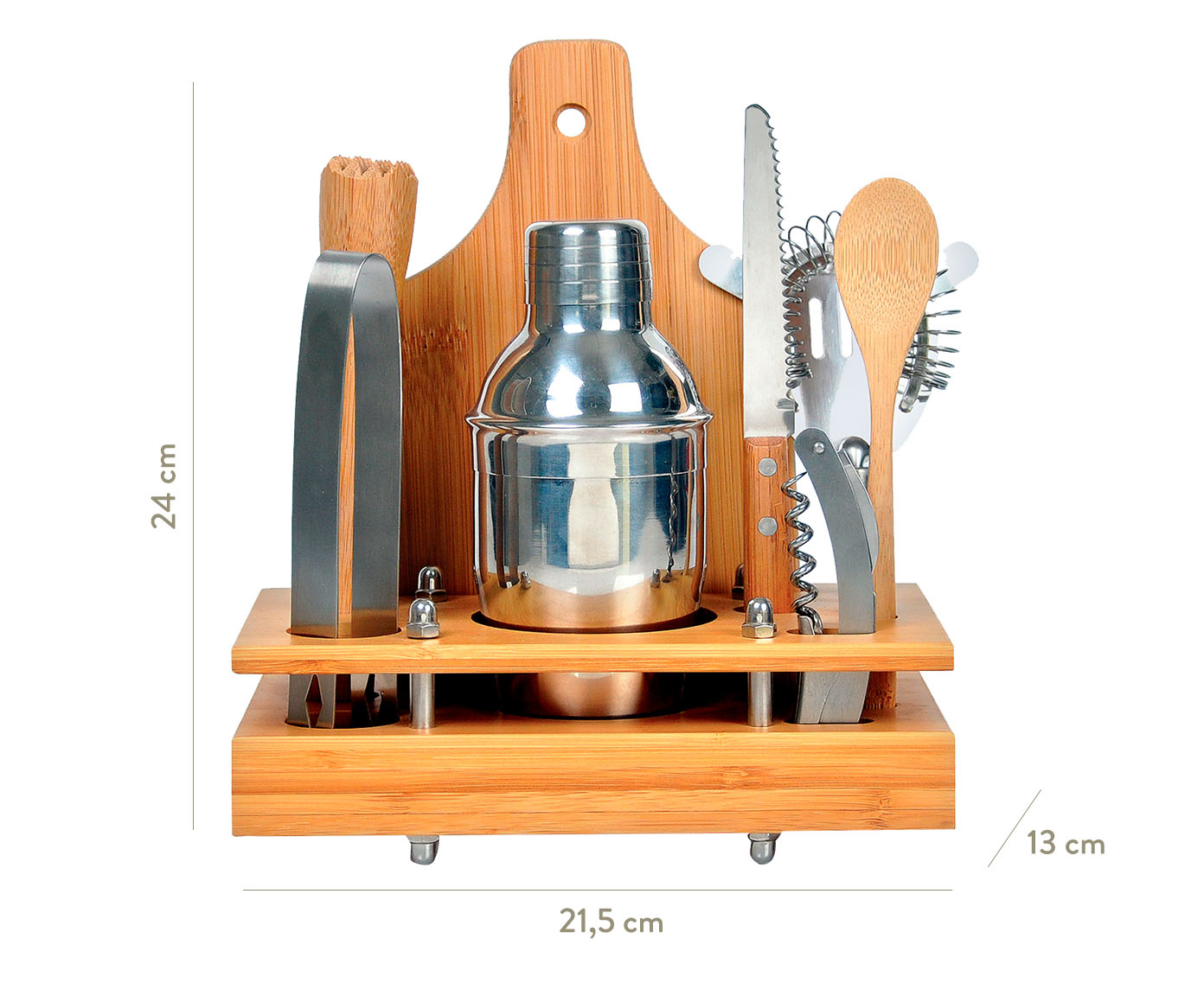 Jogo para Bar em Bambu e Inox Cool - Natural e Prata image number 8