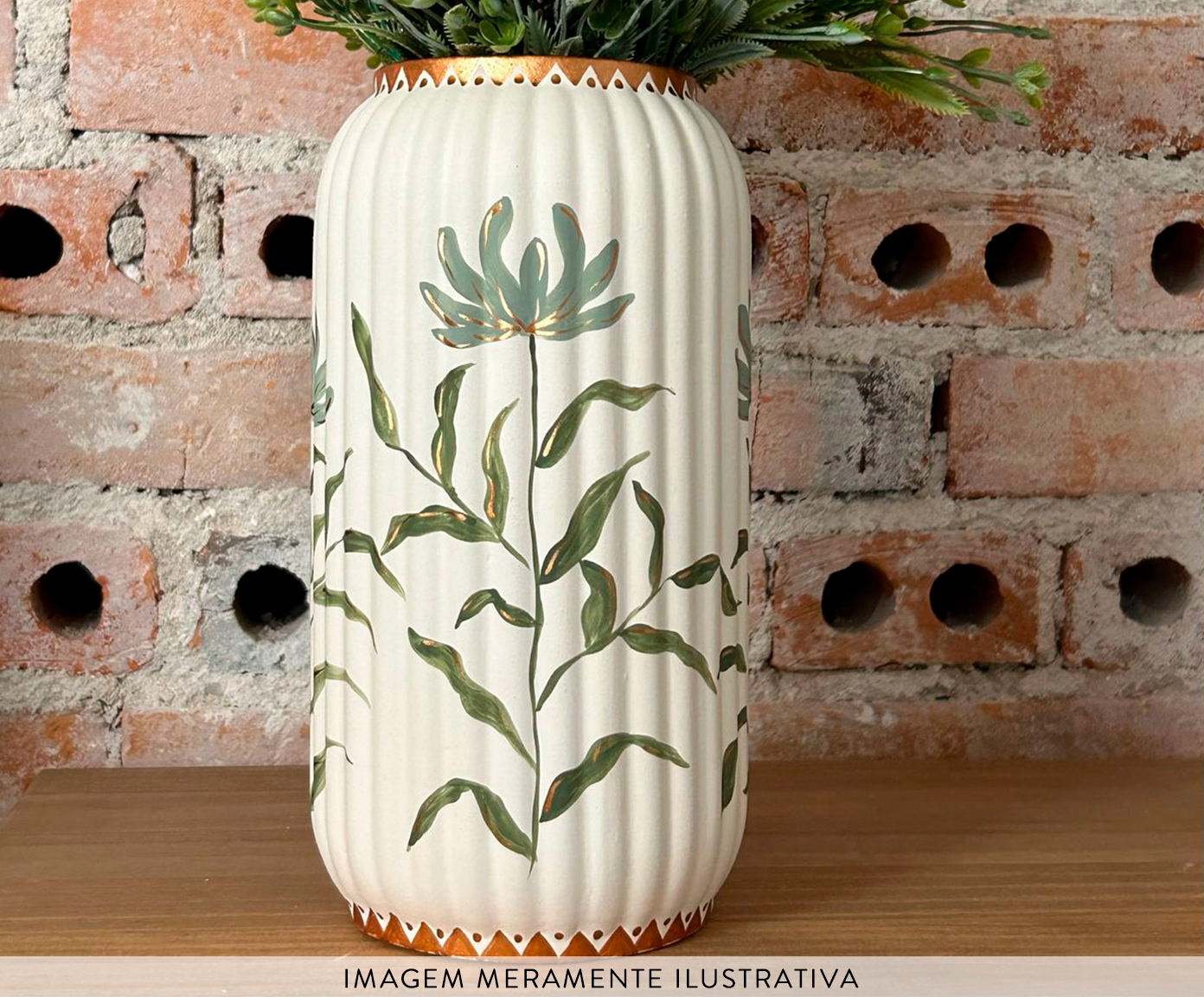 Vaso Canelado Flowers Verde - image 1