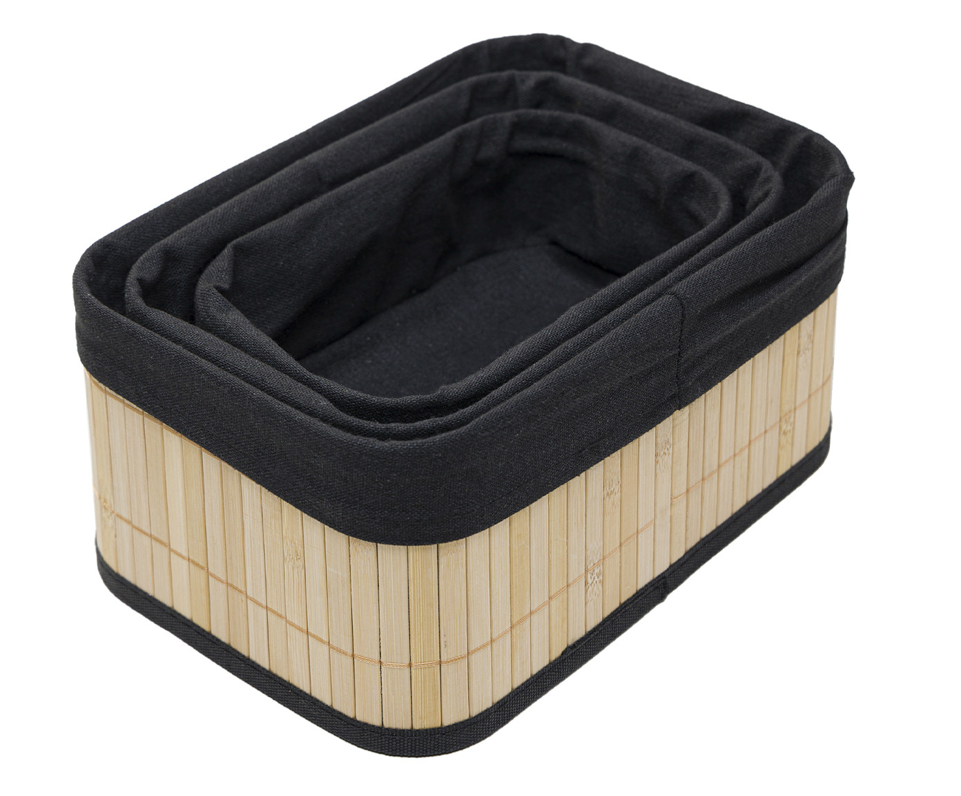 Jogo de Cestos com Forro em Tecido Preto em Bambu image number 4