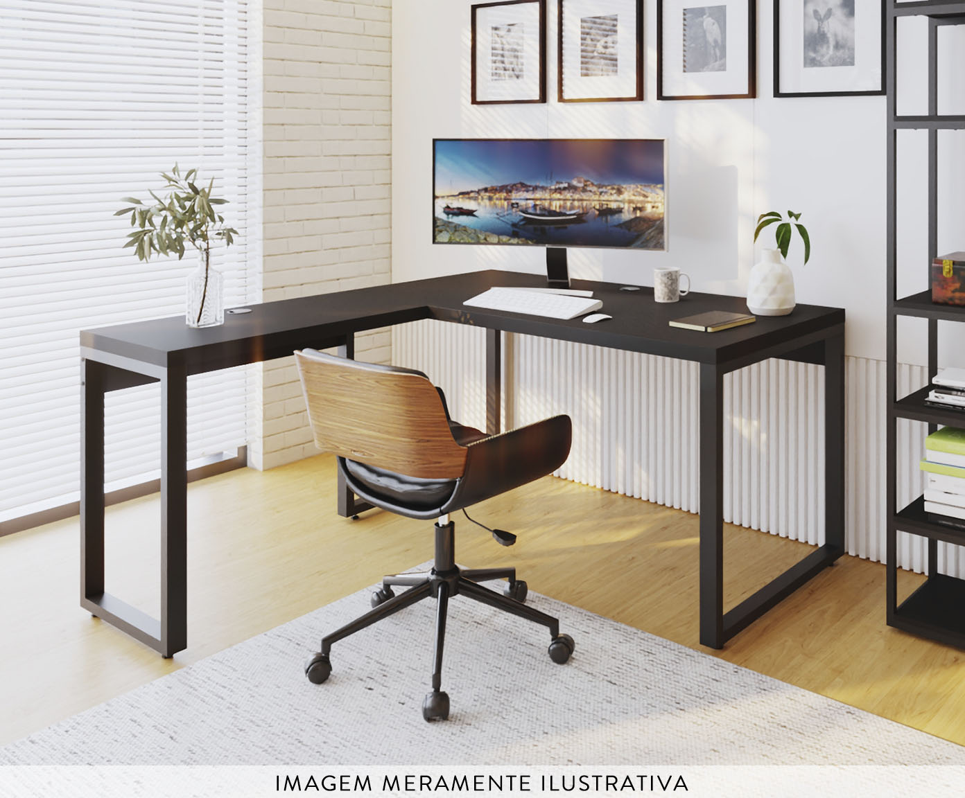 Mesa em L Yon Diretor Preto image number 6