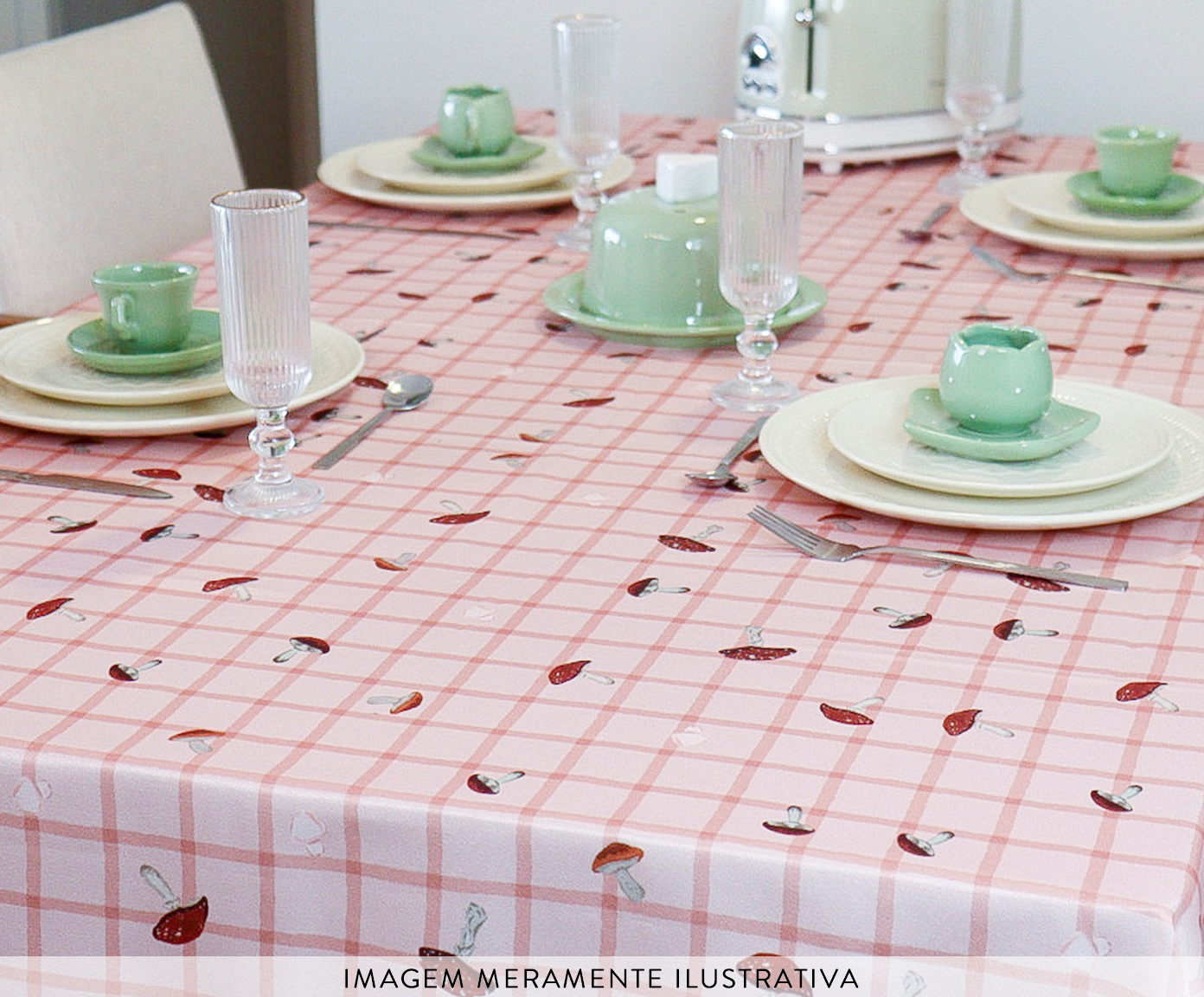 Toalha de Mesa Bosque Encantado Xadrez Ros&eacute; image number 2