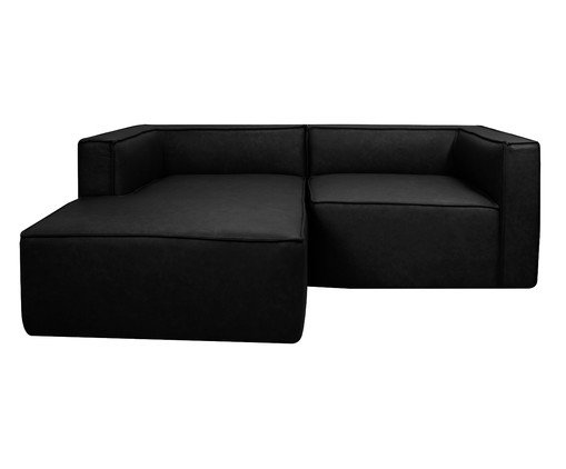 Sof&aacute; 2 M&oacute;dulos Chaise Esquerdo Mensa em Couro Preto - image 0