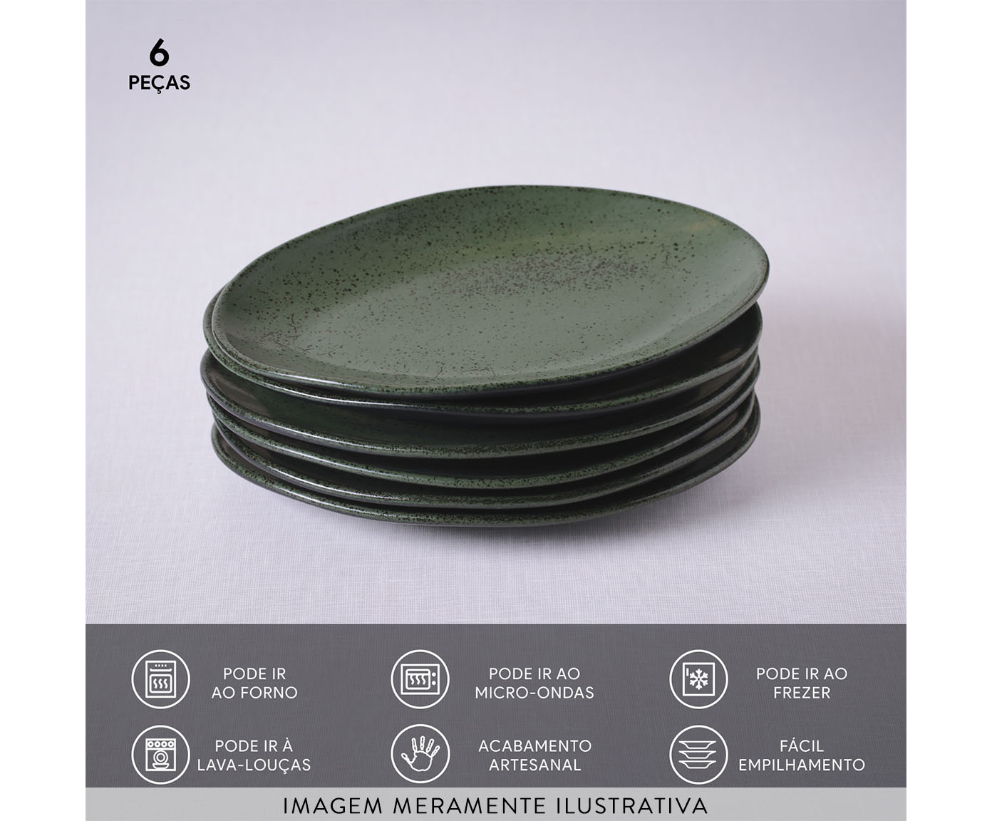 Jogo de Pratos para Sobremesa Org&acirc;nico Greenery Verde Vl image number 3