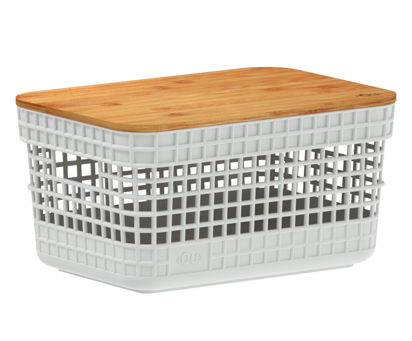Cesto com Tampa em Bambu Grid II Branco - image 1