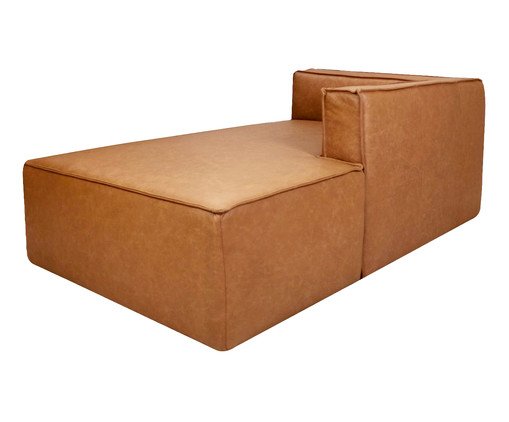 Sof&aacute; M&oacute;dulo Chaise Direito Mensa em Couro Caramelo image number 3