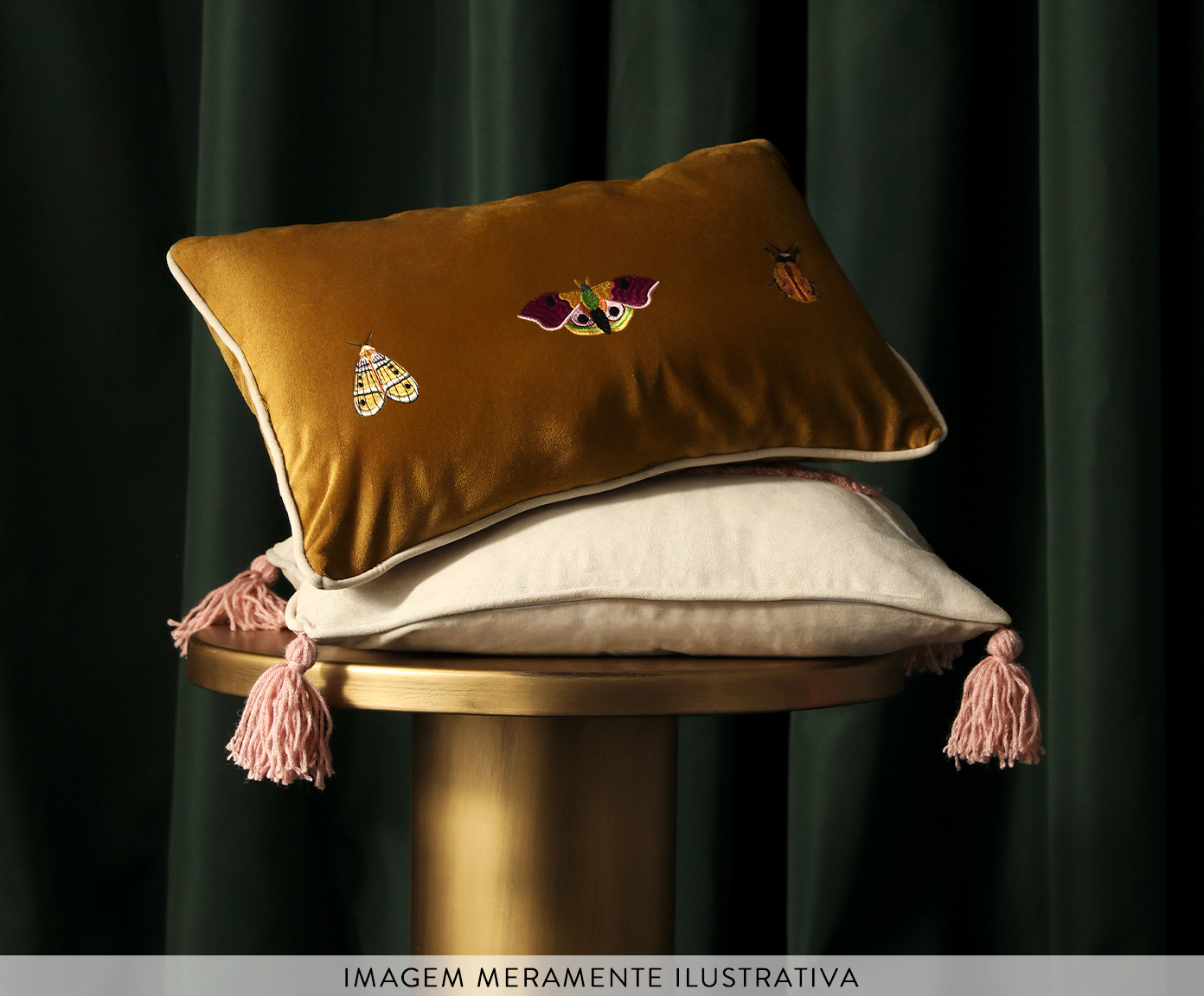 Capa de Almofada Bordada com Vivo 3 Insetos Amarelo - image 1