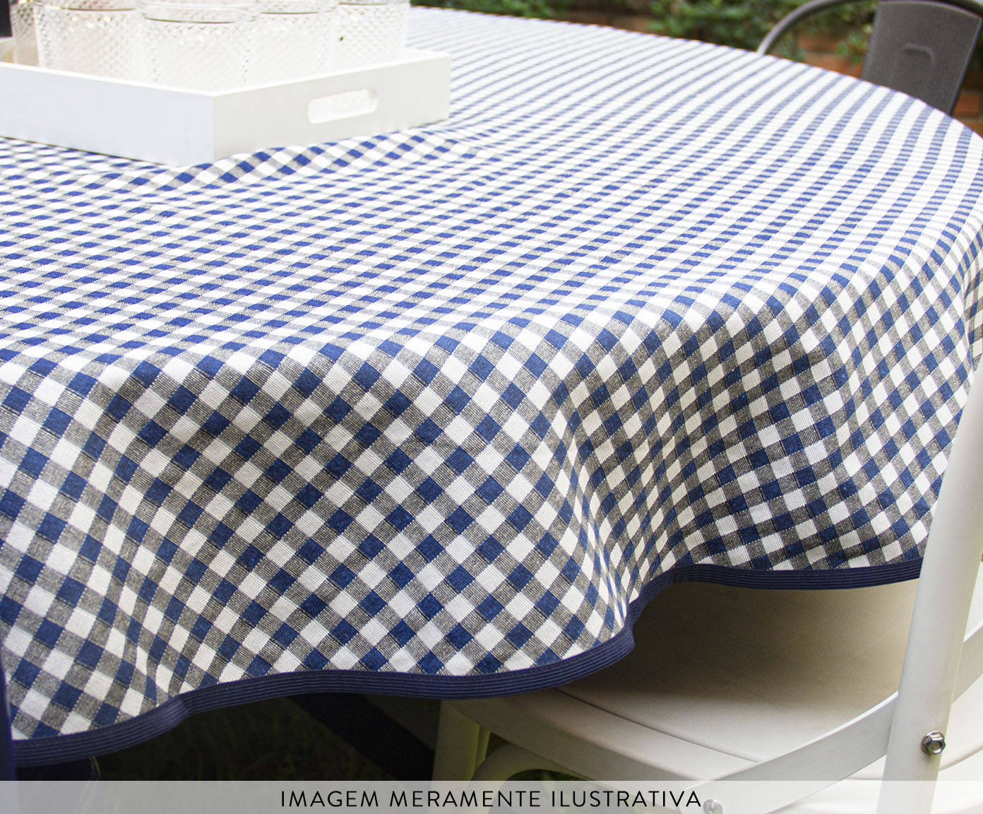 Toalha de Mesa Xadrez Azul e Branco Redonda image number 3