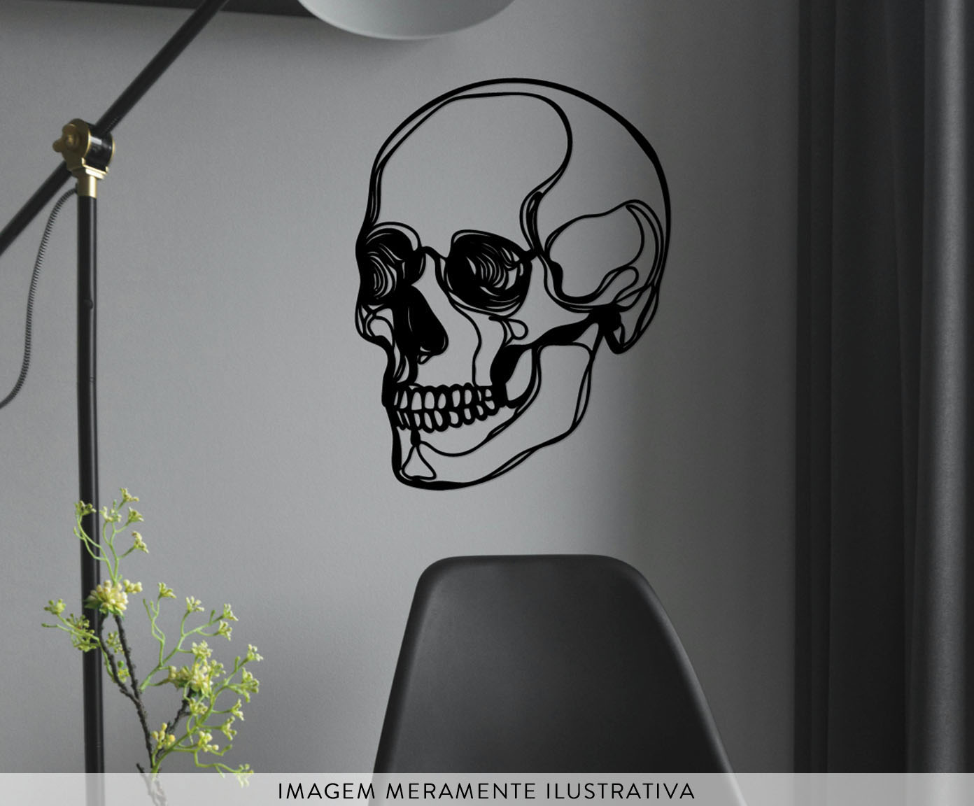 Placa Decorativa Skull em Madeira Preto - image 1