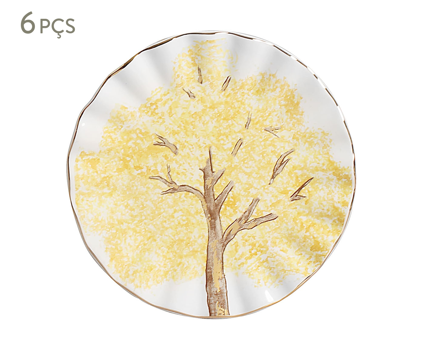 Jogo de Prato Sobremesa com Filete Ouro Ype Amarelo - image 0