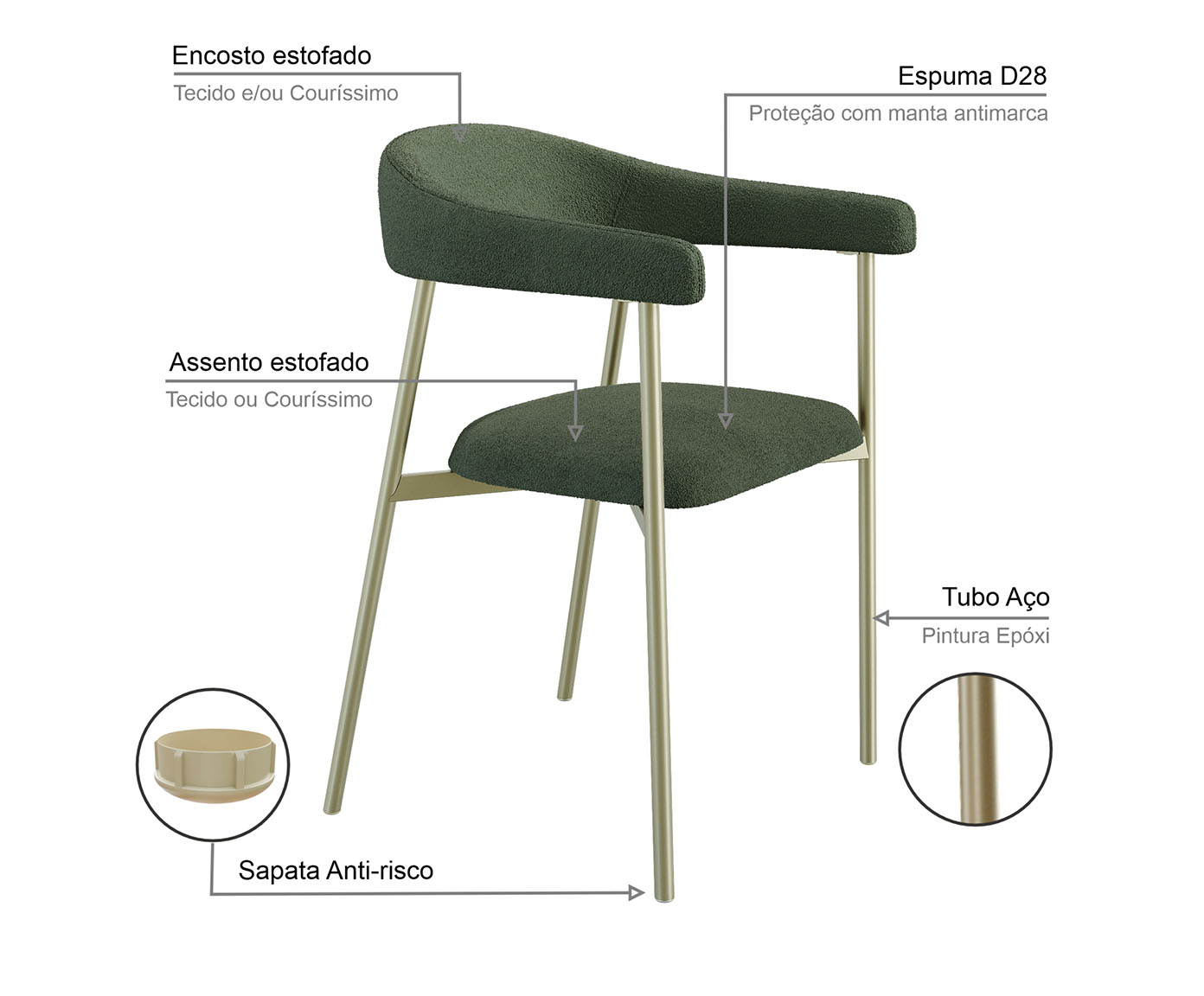 Cadeira de Jantar Angel Tecido Boucle Champanhe Verde - image 1