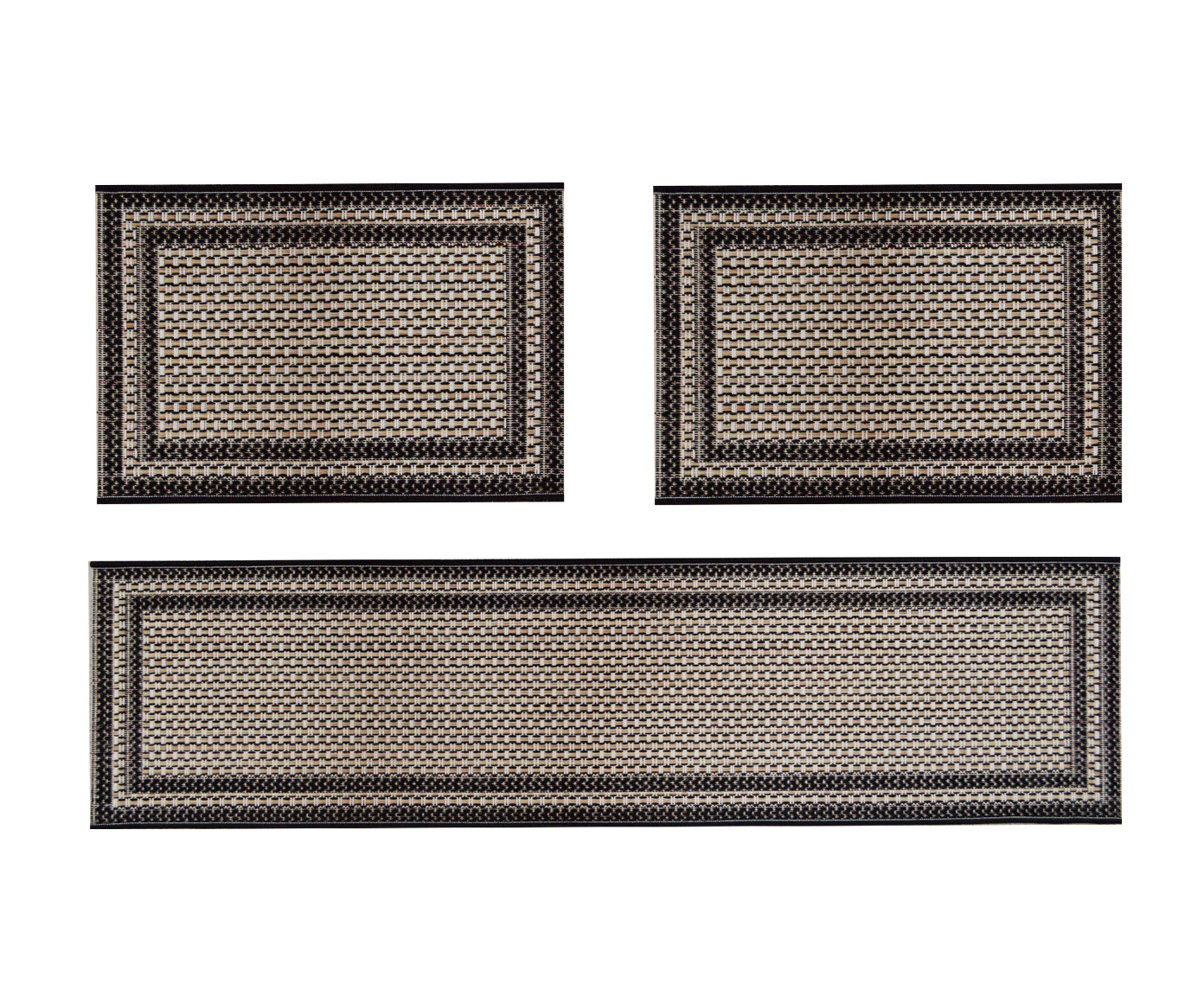 Jogo de Tapetes para Cozinha Look Jacquard Moldura - Bege e Preto - image 0
