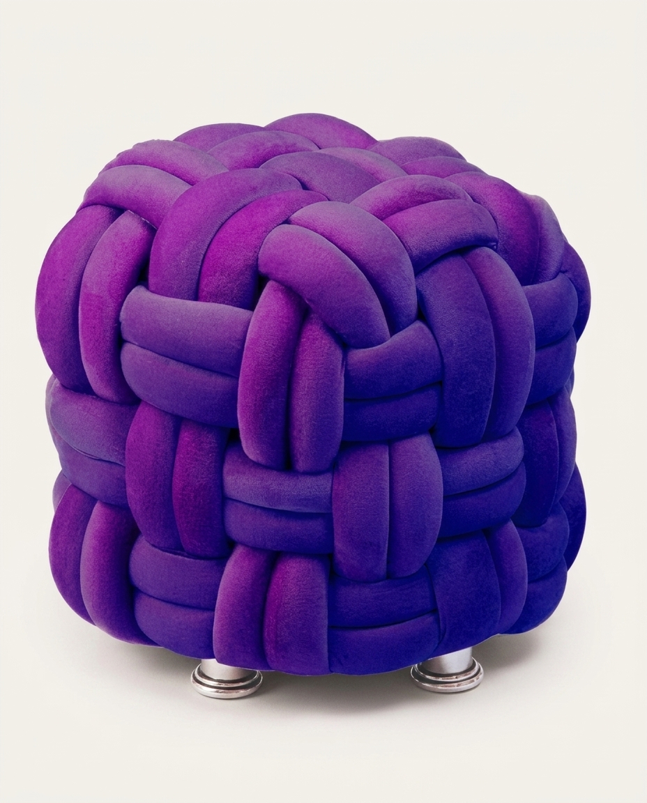 Puff M&aacute;xi Tricot em Veludo Roxo image number 1