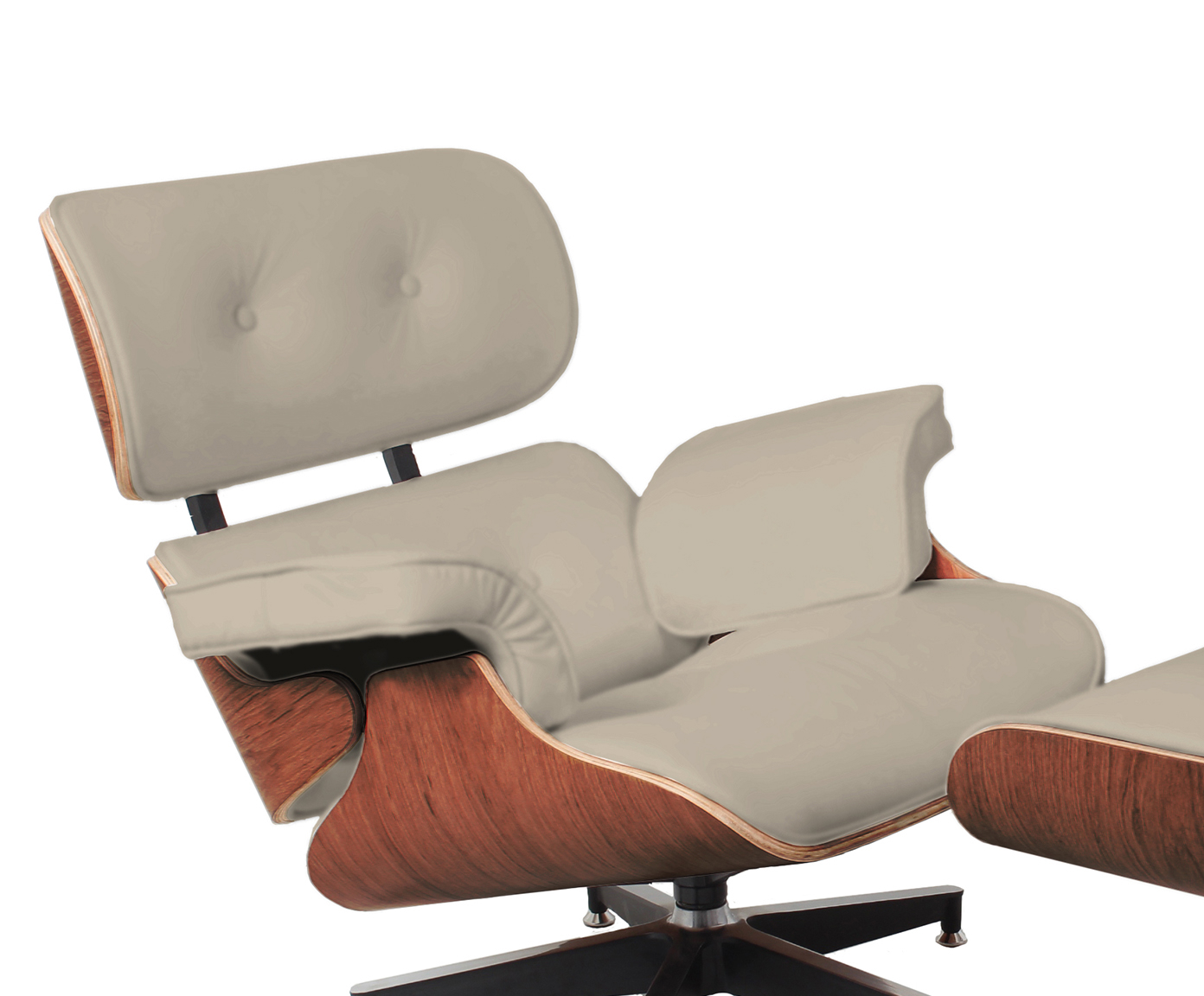 Poltrona e Pufe em Courino Charles Eames - P&eacute;rola e Caramelo - image 1