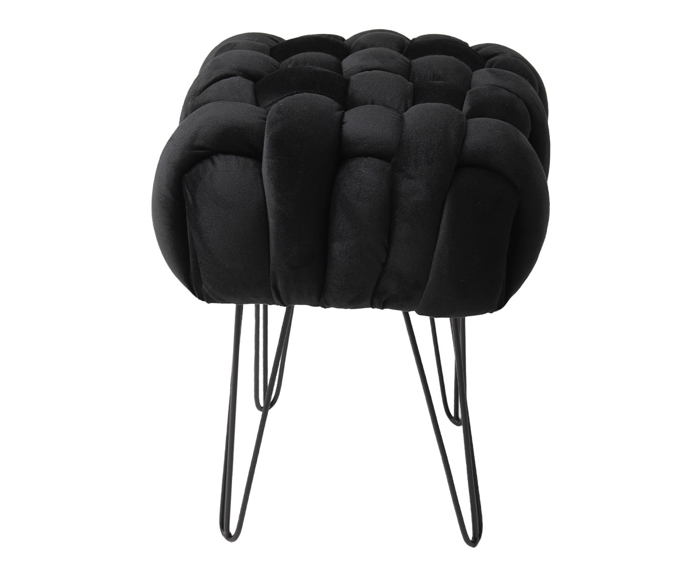 Pufe Tran&ccedil;ado com P&eacute;s em Veludo Hairpinlegs Preto - image 1