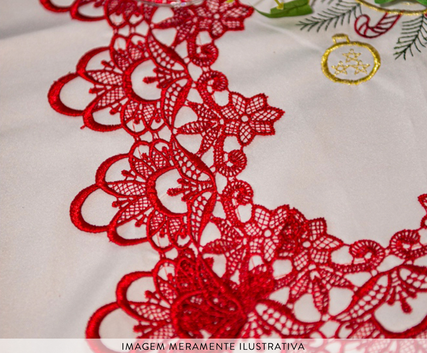 Lugar Americano Bordado Natal Sinos Vermelho - image 1