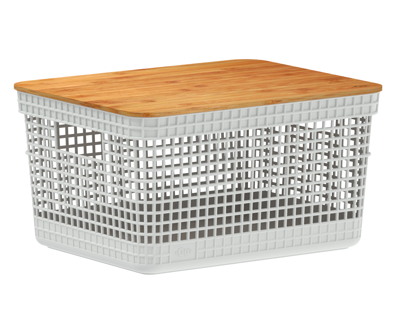 Cesto com Tampa em Bambu Grid Branco - image 1