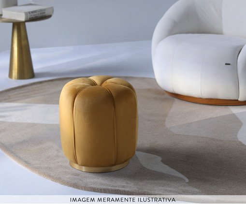 Puff Luna com Base Dourada em Veludo Azul Marinho - image 1