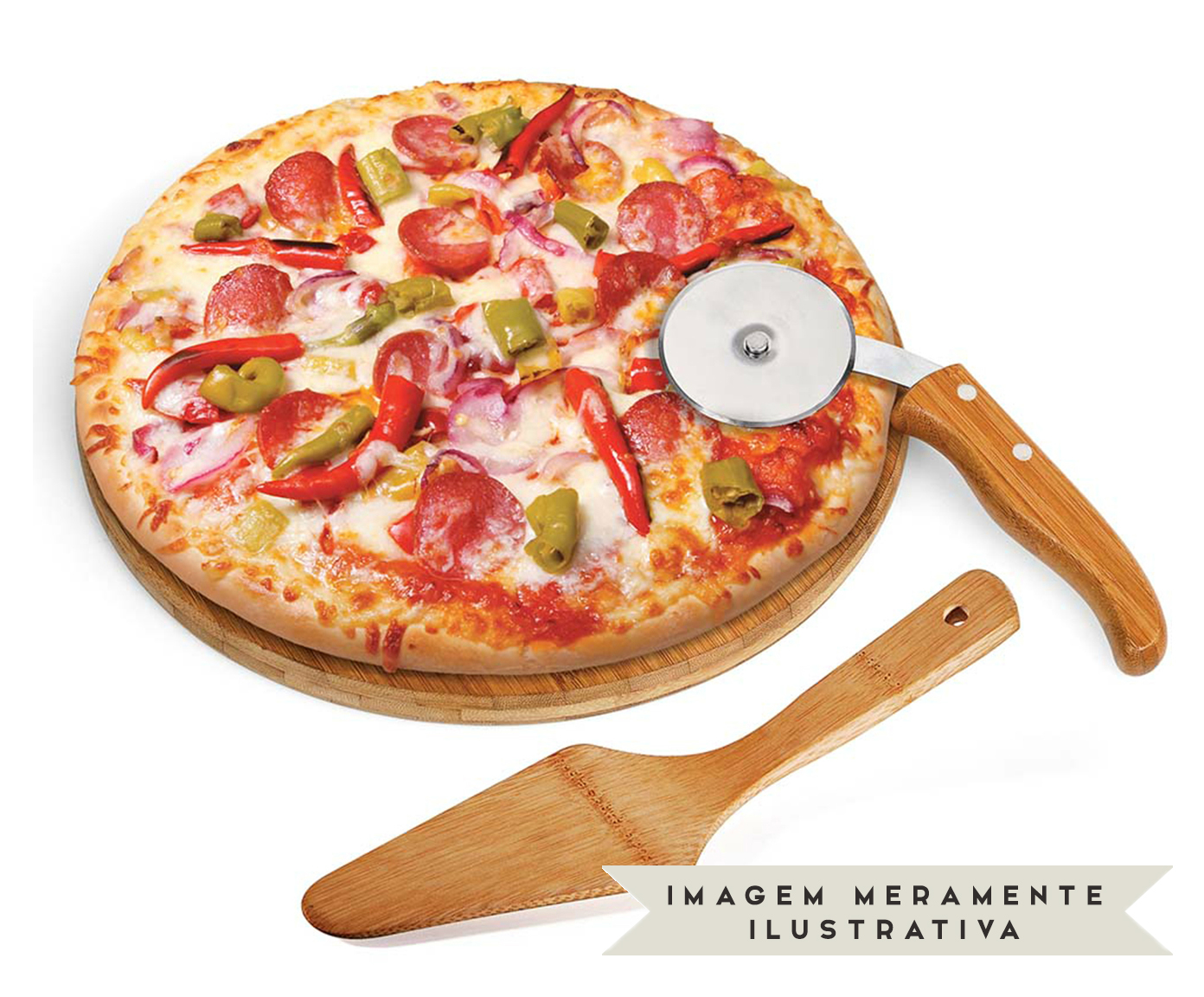 Jogo para Servir Pizza em Inox E Bambu Napoli image number 3