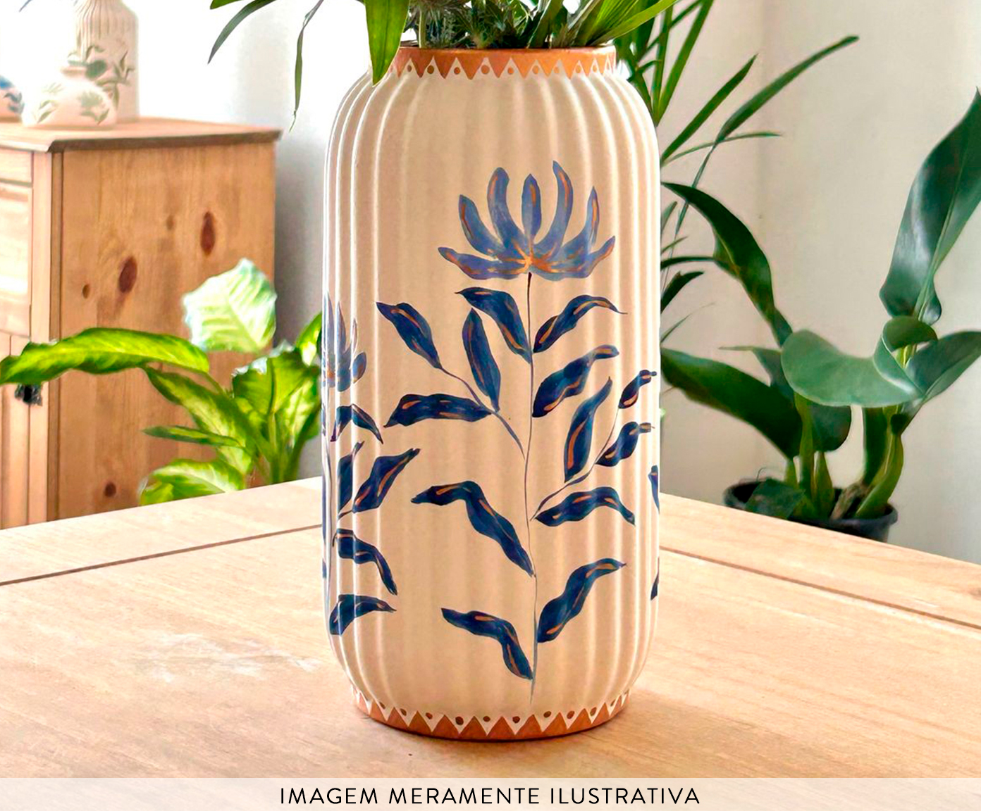Vaso Canelado Flowers Azul - image 1