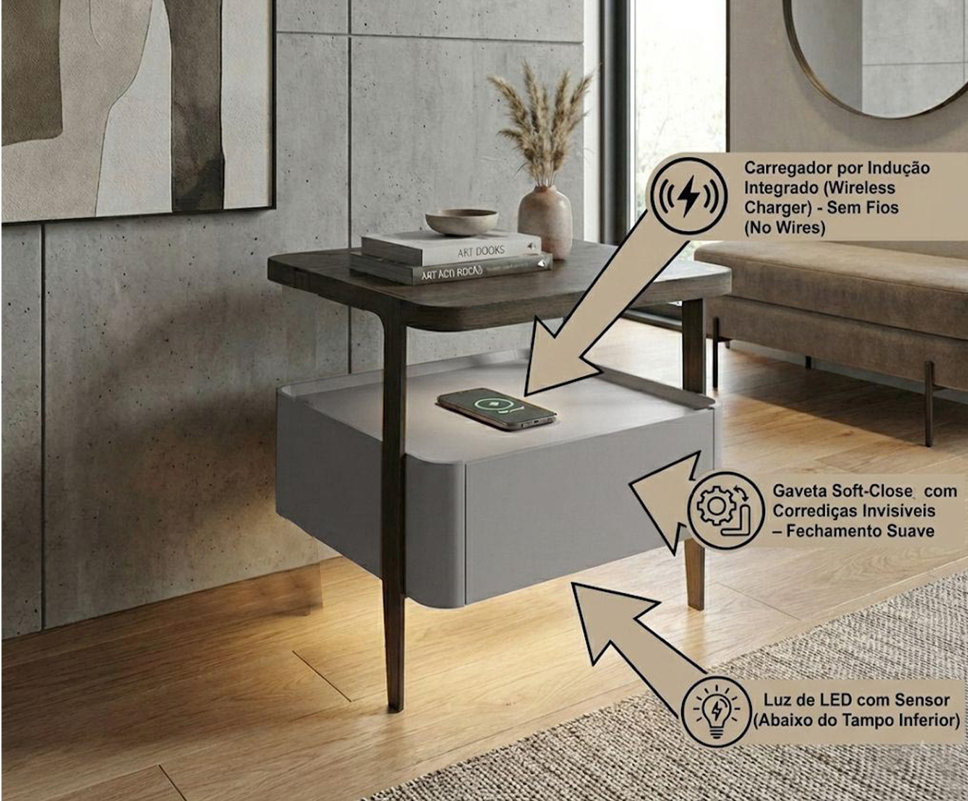 Mesa de Cabeceira Inteligente Smart Clean Cromio image number 5