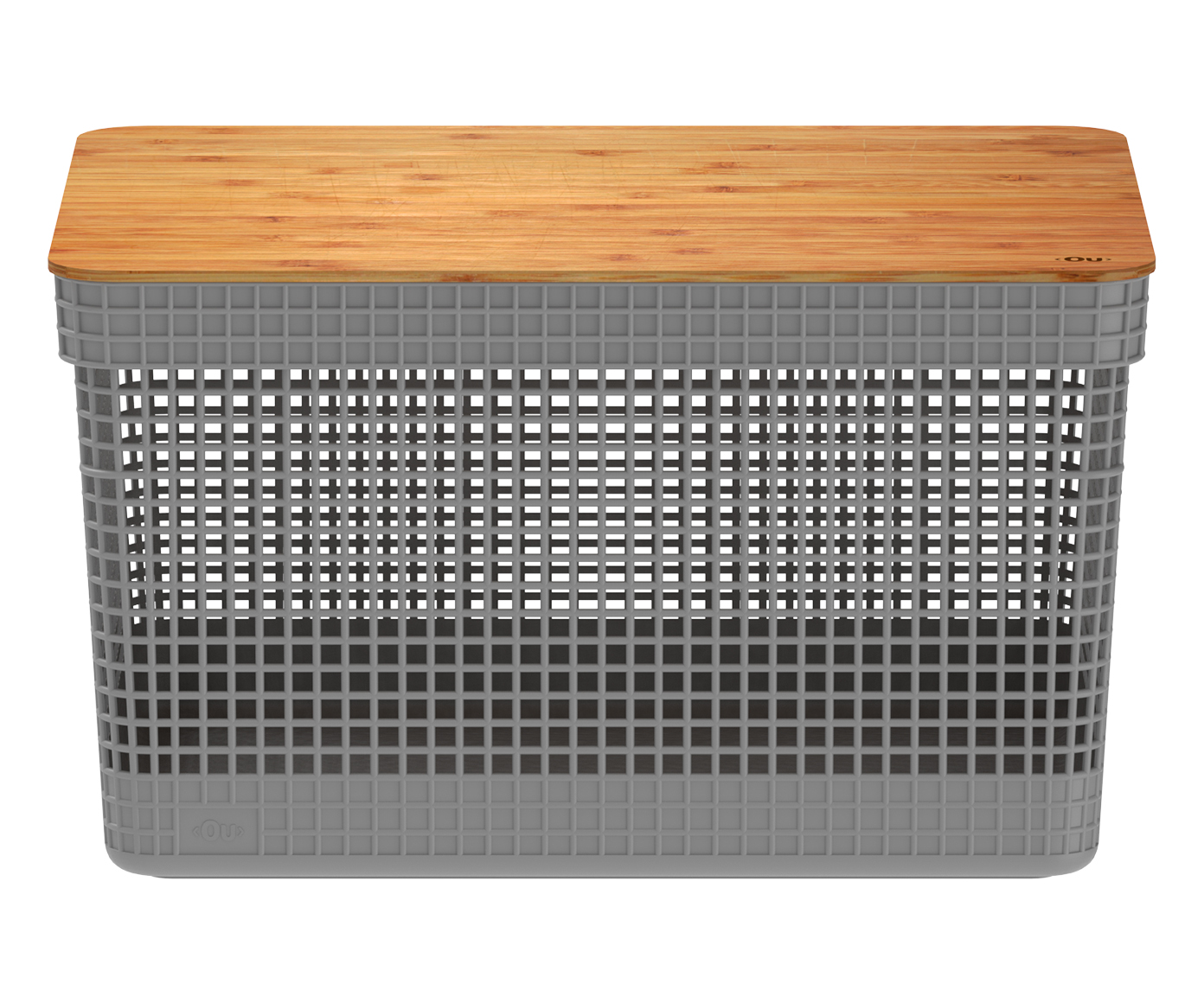 Cesto com Tampa em Bambu Grid I Cinza - image 0
