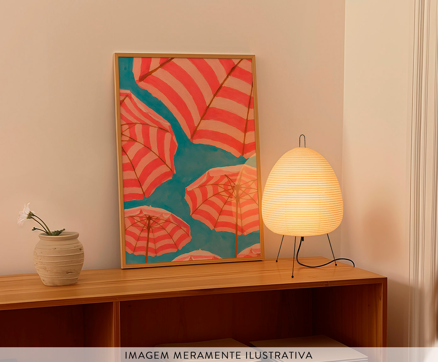 Quadro Rosa No Azul com Moldura Marrom image number 2