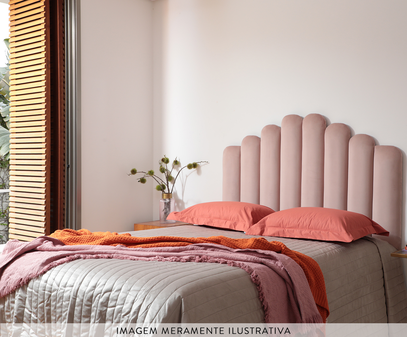 Cabeceira Painel em Veludo Royal Gomos - Rosa image number 2
