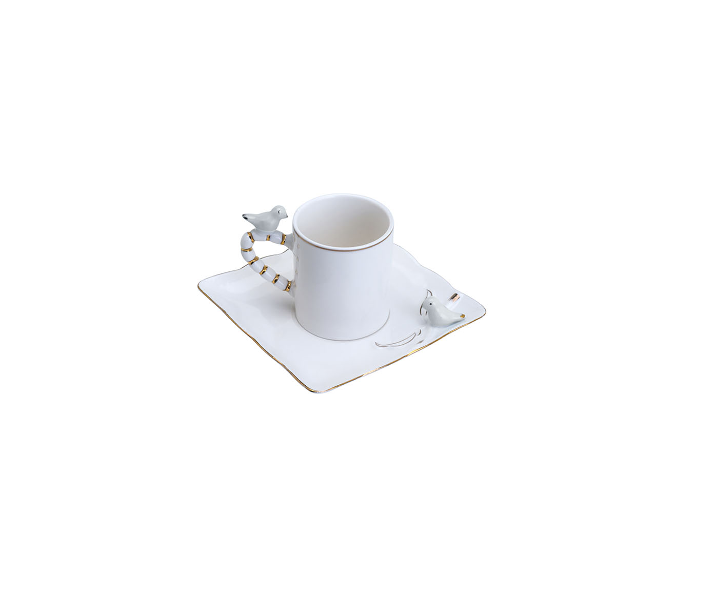 Jogo de X&iacute;caras para Caf&eacute; Birds Design Plate Branco image number 2