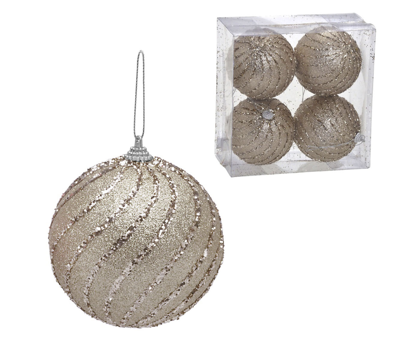 Bola de Natal com Glitter Champanhe I - 4 Unidades - image 0