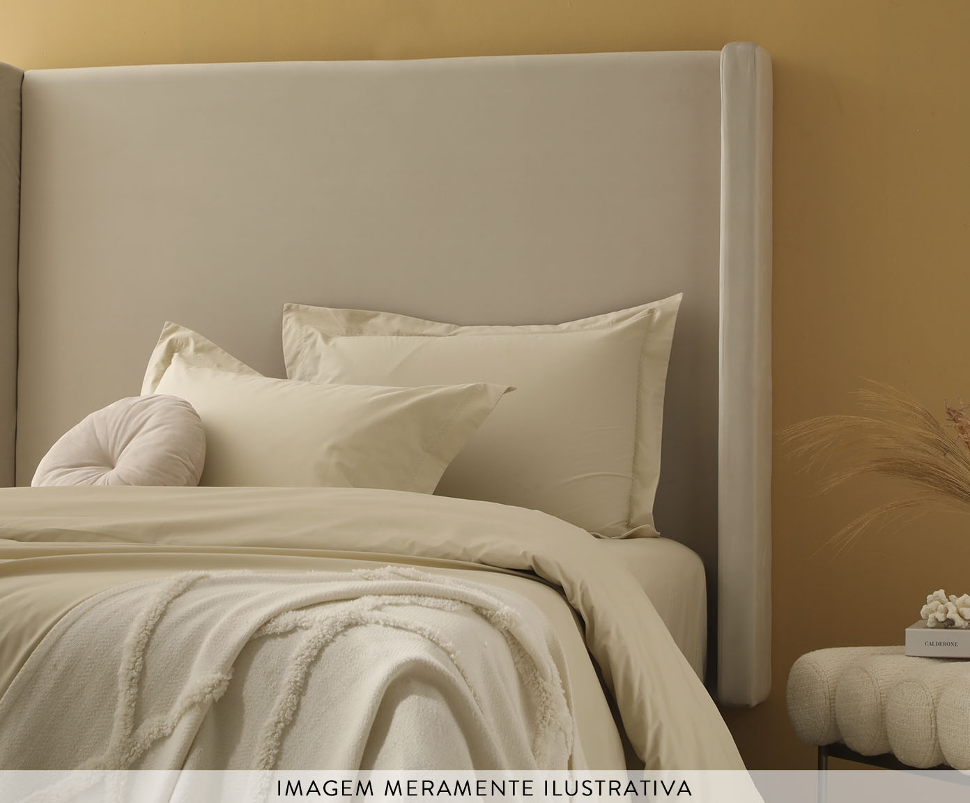 Cabeceira em Boucle Aveludado Classic Amarelo Ocre image number 2