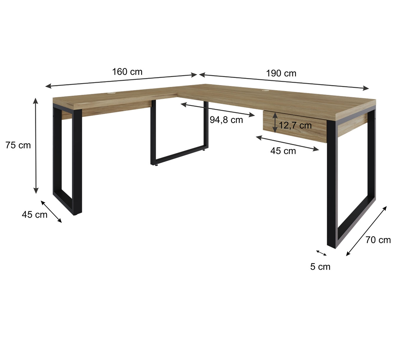 Mesa em L Yon Presidente com Gaveta Vermont Oak image number 3