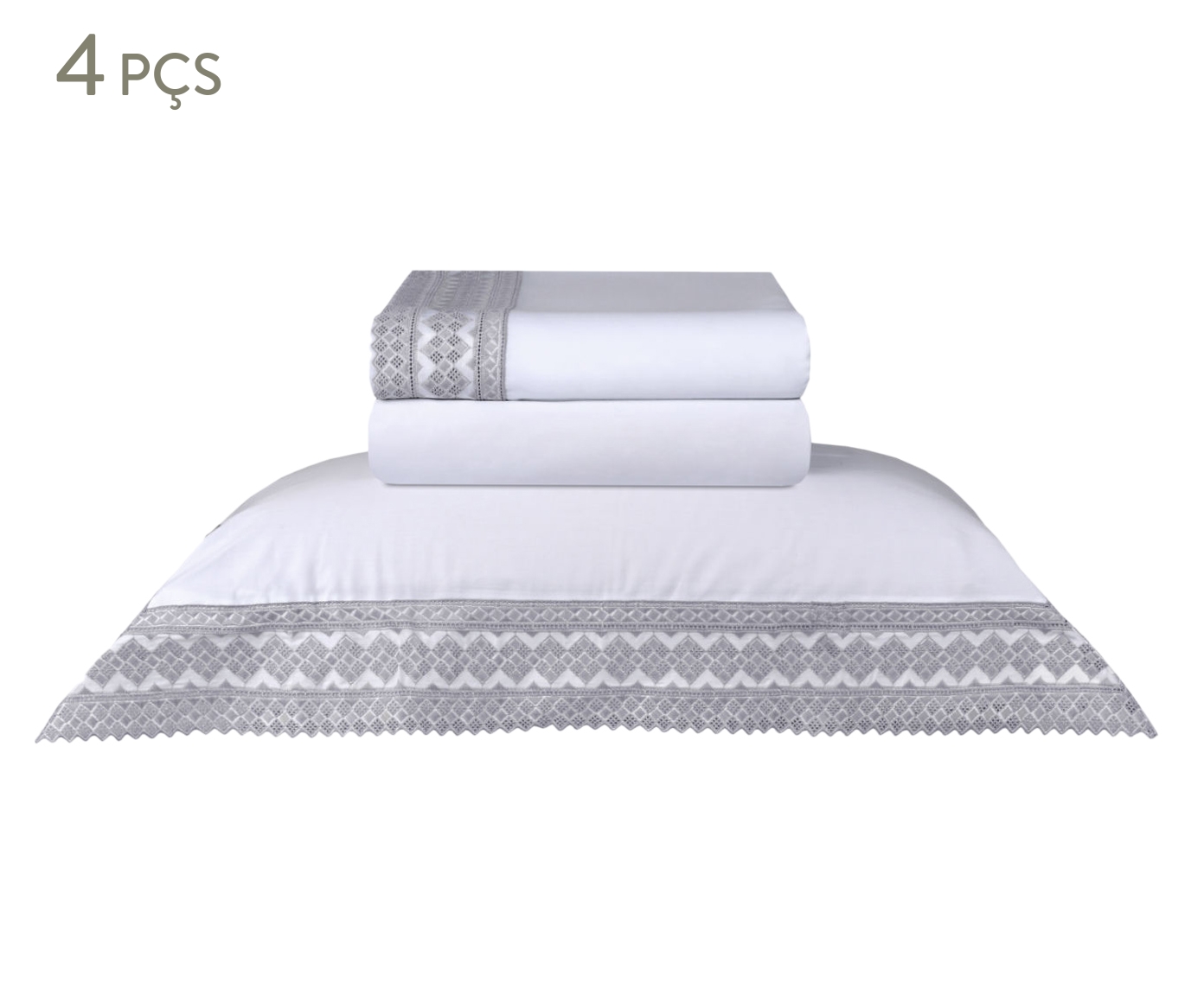 Jogo de Len&ccedil;ol Acetinado Bordado Mini Check Branco 300 Fios - image 0