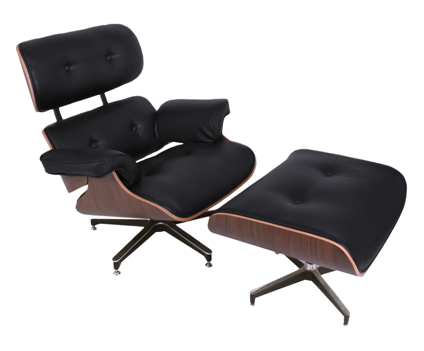 Poltrona e Pufe em Couro Leg&iacute;timo Charles Eames - Preto e Imbuia - image 0