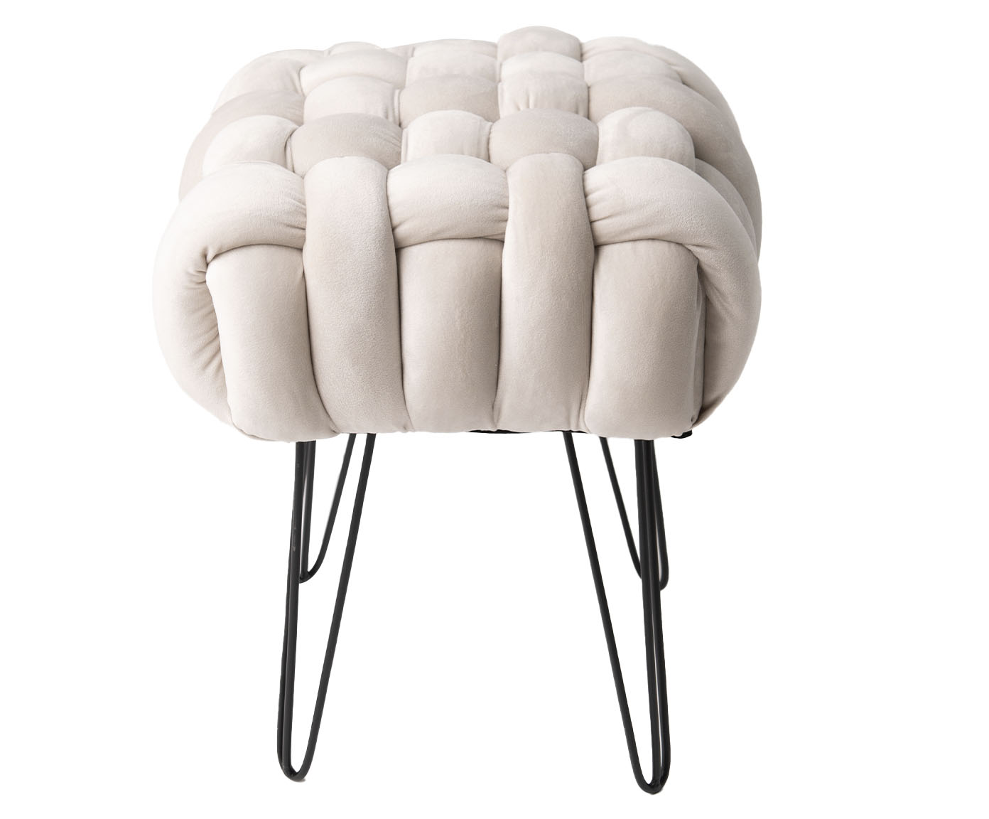 Pufe Tran&ccedil;ado com P&eacute;s em Veludo Hairpinlegs Off White - image 1