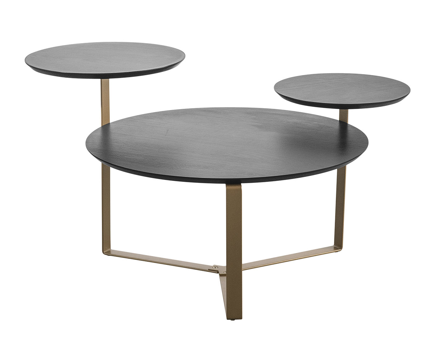 Mesa de Centro Tr&ecirc;s Tampos Chanfrada Org&acirc;nica Nero e Dourado - image 0