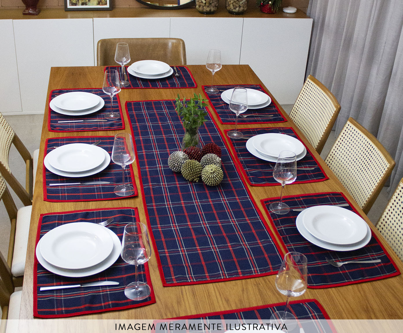 Trilho de Mesa Xadrez Azul e Vermelho image number 3