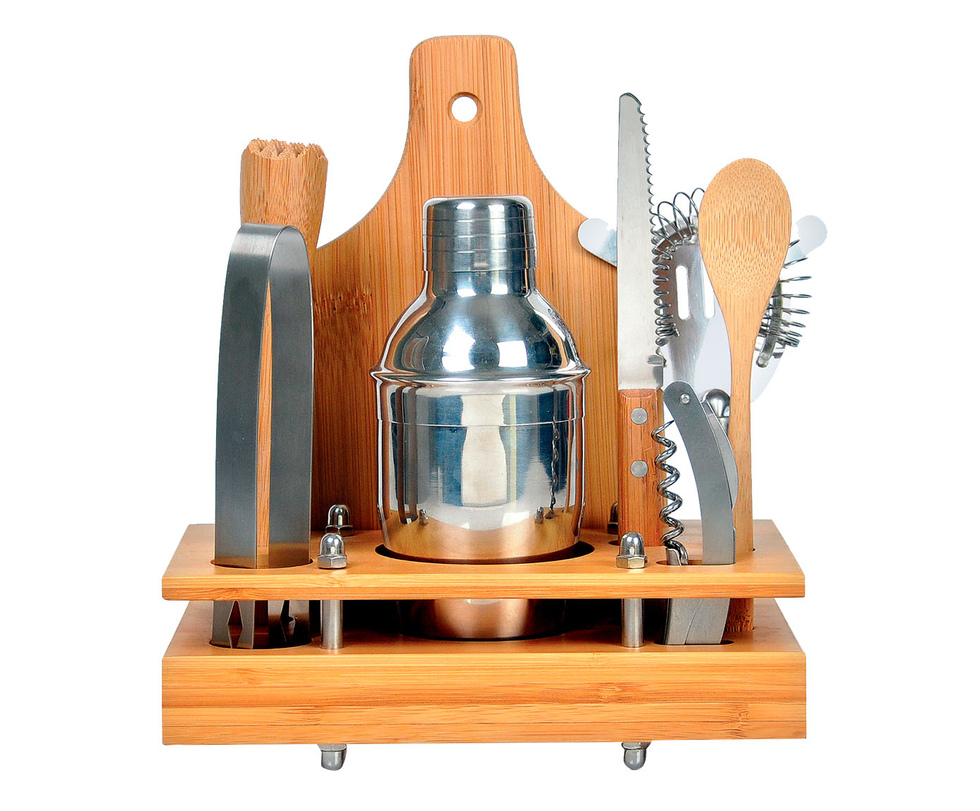 Jogo para Bar em Bambu e Inox Cool - Natural e Prata - image 0