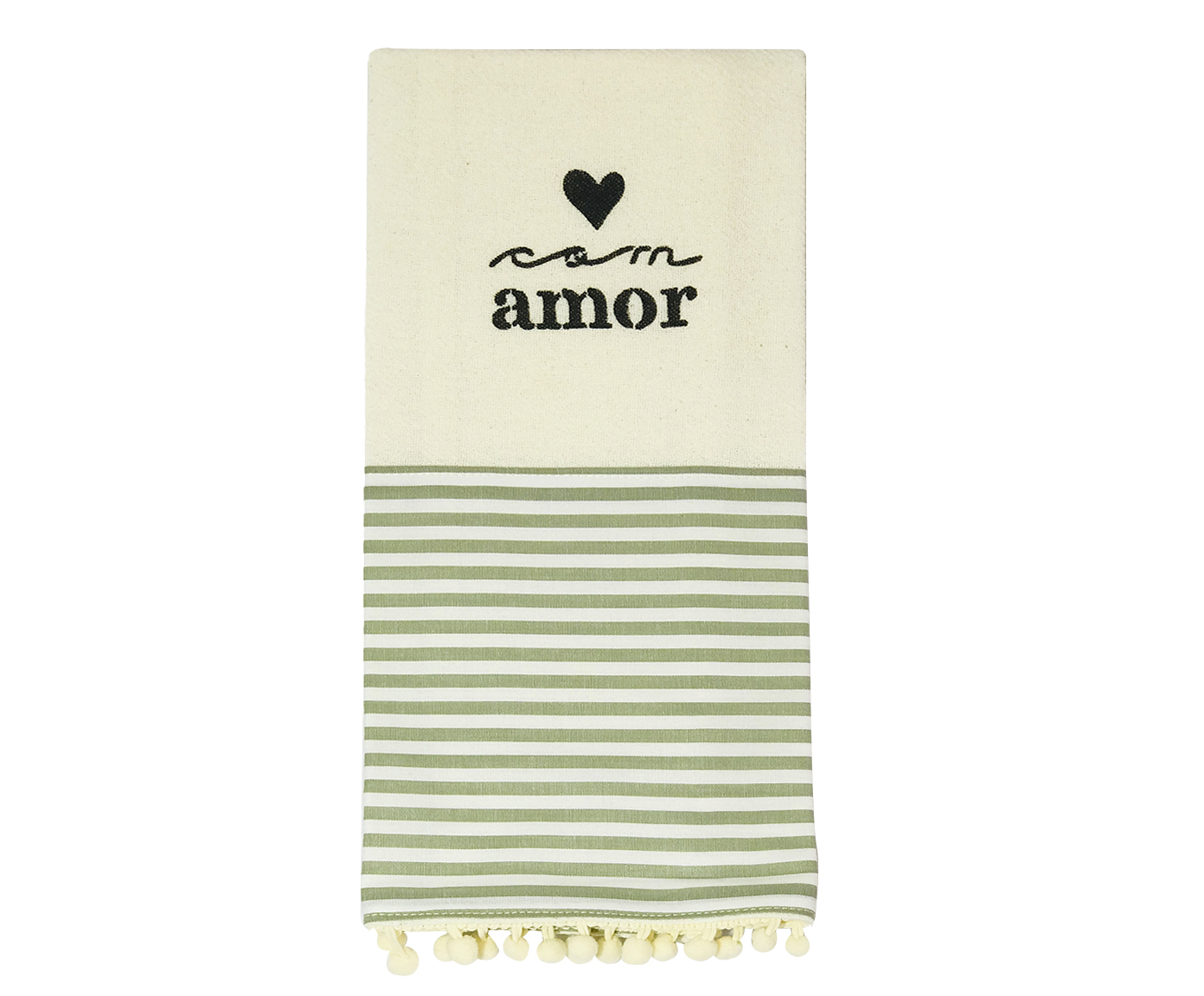 Pano de Prato Cr&uacute; com Amor Listras Verdes - image 0
