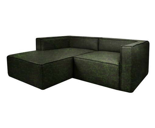 Sof&aacute; 2 M&oacute;dulos Chaise Esquerdo Mensa em Couro Verde image number 2