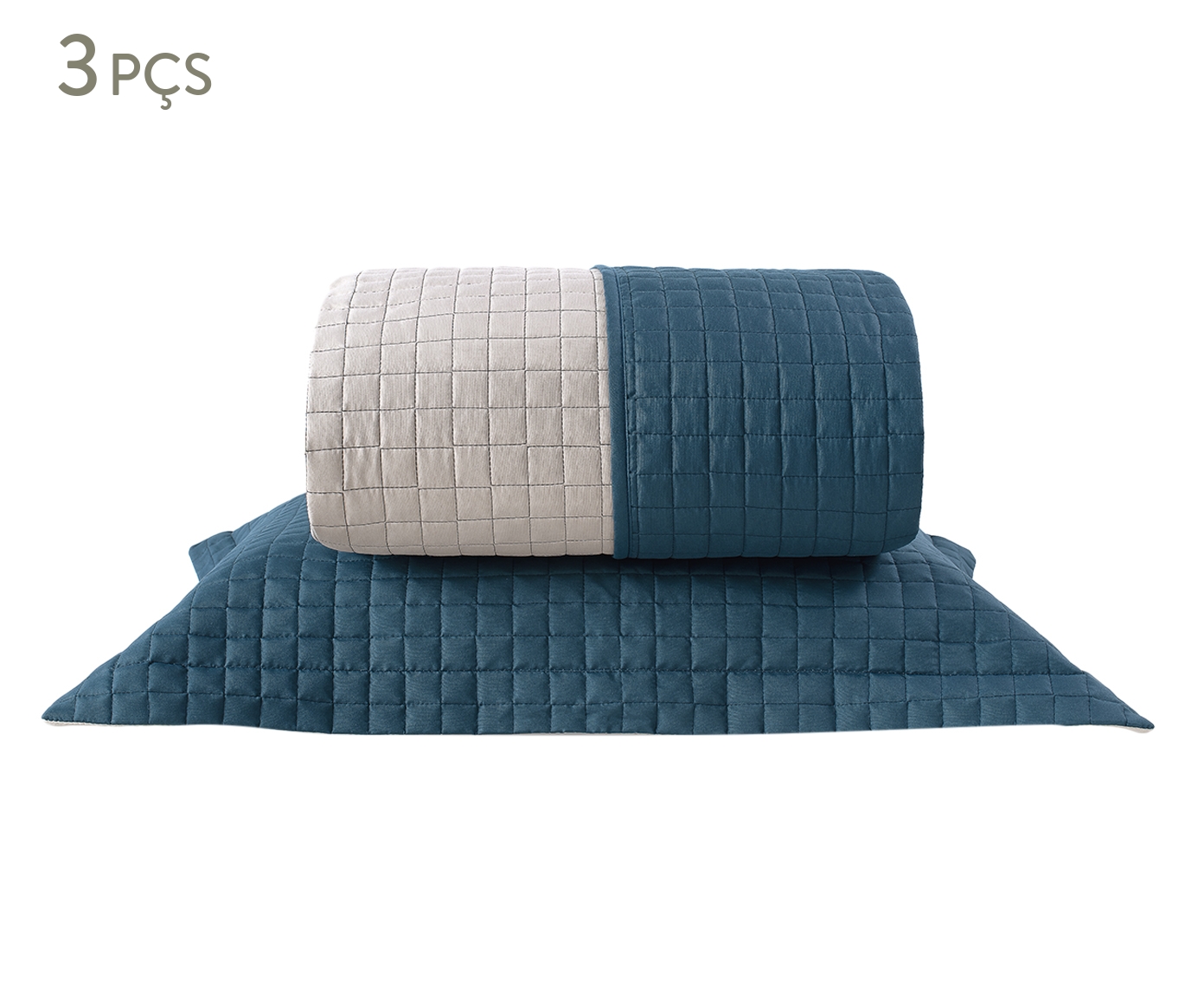 Jogo de Cobre-Leito Dupla Face Plaza Azul Petr&oacute;leo e Bege - image 0
