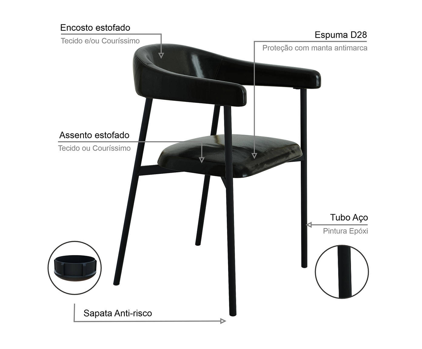 Cadeira de Jantar Angel Tecido Preto - image 1