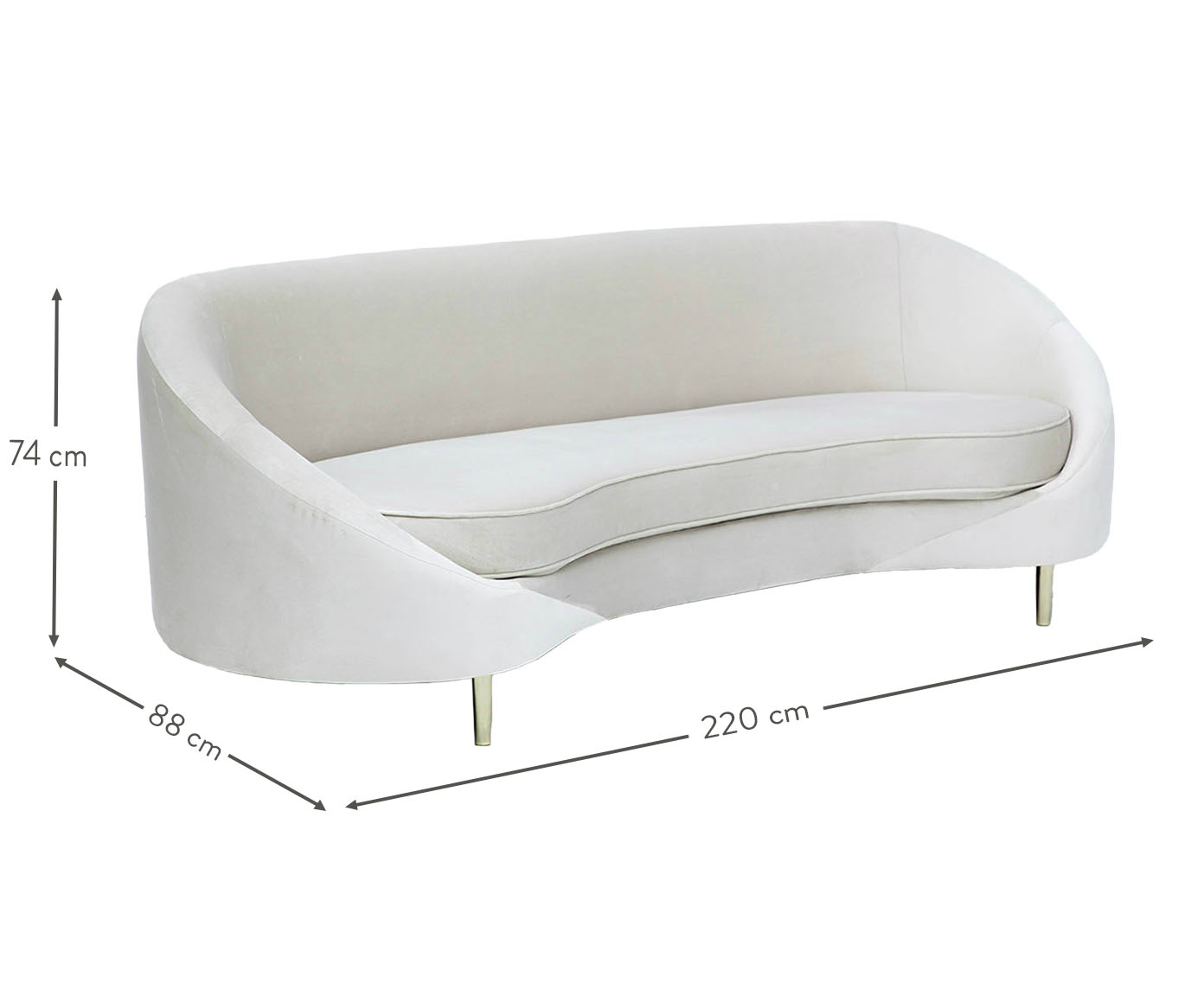 Sof&aacute; em Veludo Jayne com P&eacute;s Dourados - Off White image number 19