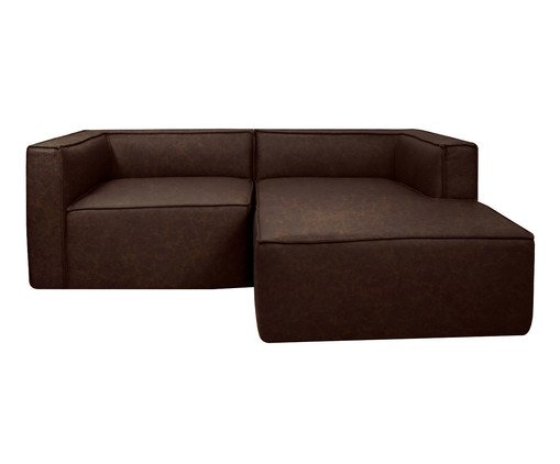 Sof&aacute; 2 M&oacute;dulos Chaise Direito Mensa em Couro Marrom - image 0