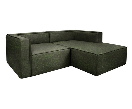 Sof&aacute; 2 M&oacute;dulos Chaise Direito Mensa em Couro Verde image number 2