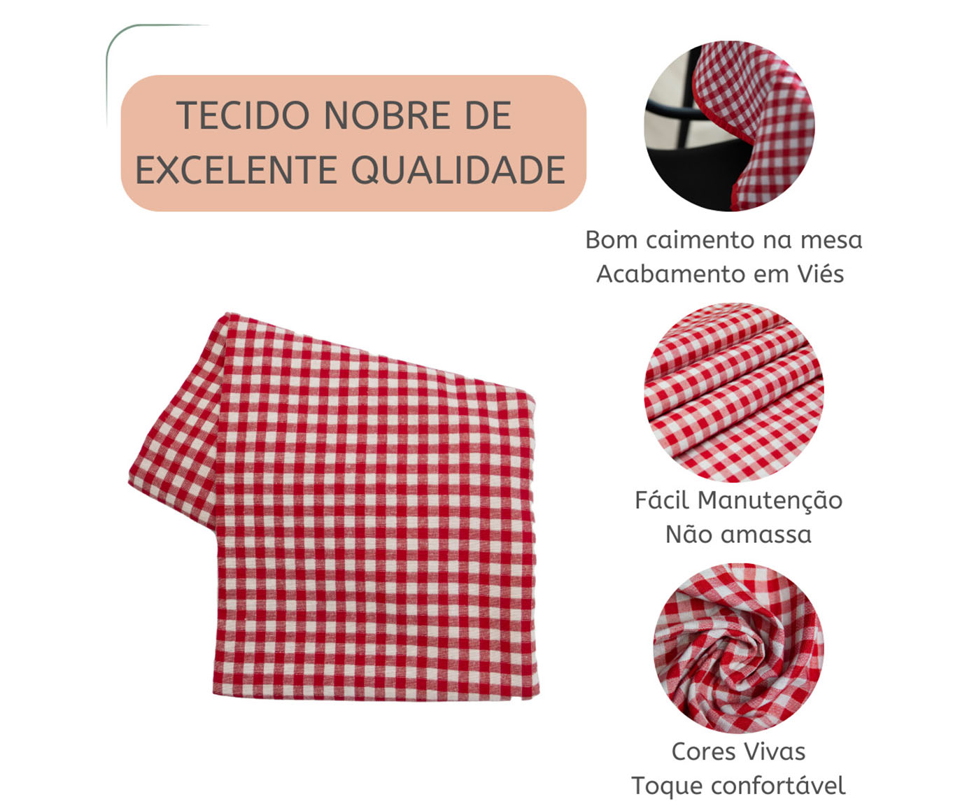 Toalha de Mesa Xadrez Vermelho e Branco image number 4
