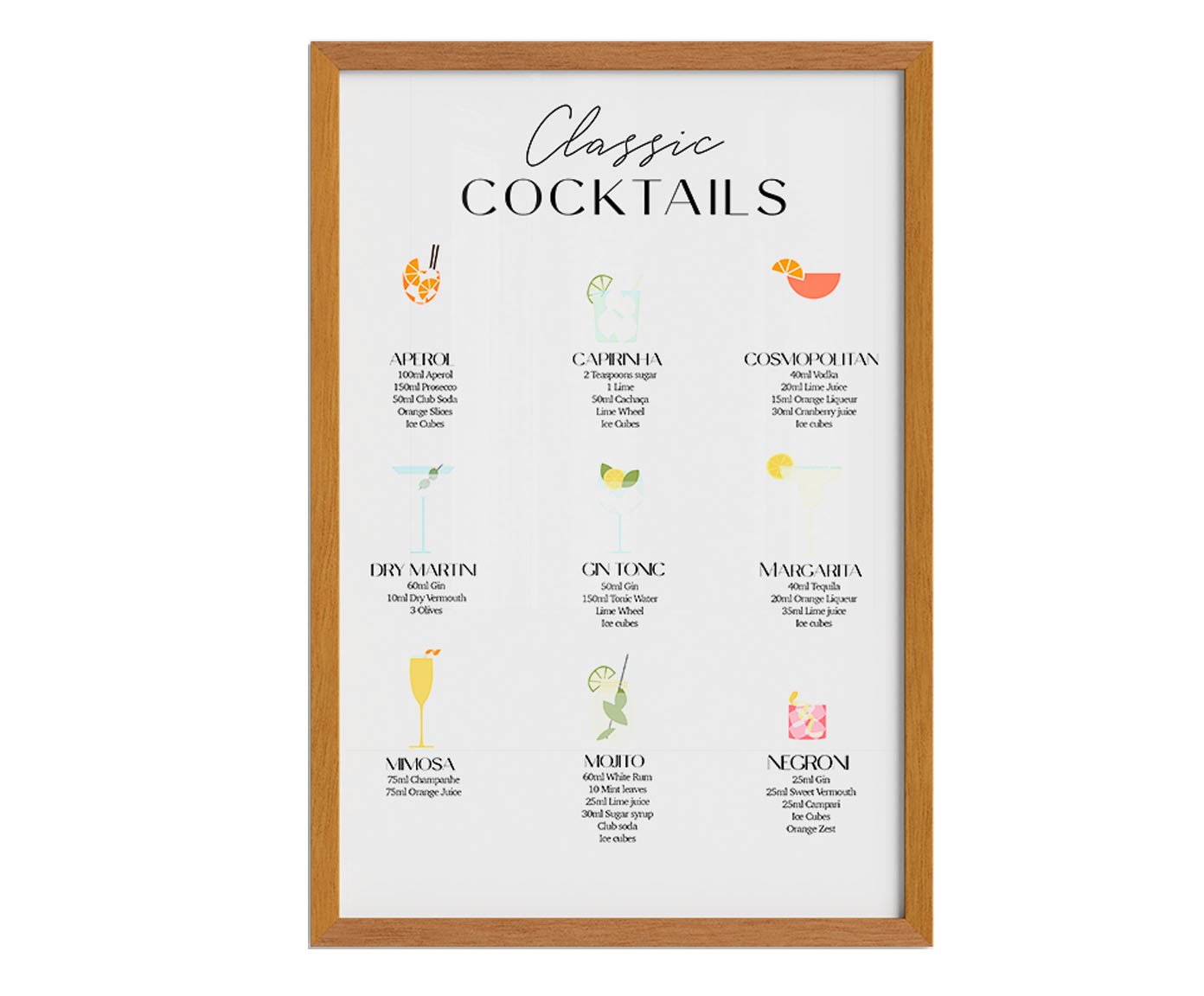 Quadro Classic Coktails com Moldura em Madeira - image 1