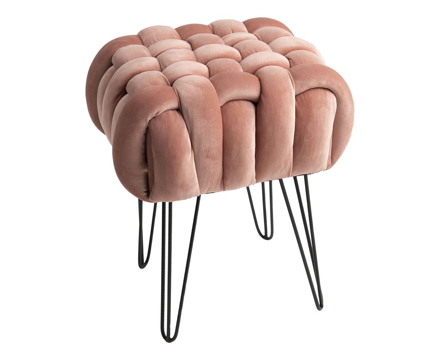 Pufe Tran&ccedil;ado com P&eacute;s em Veludo Hairpinlegs Rosa - image 0