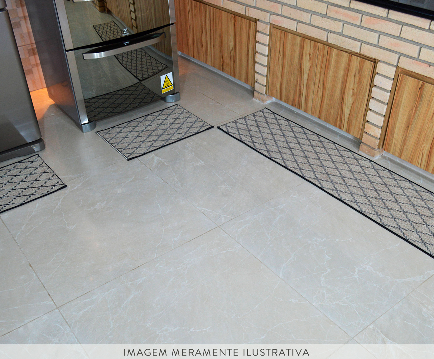 Jogo de Tapetes para Cozinha Look Jacquard Escoc&ecirc;s - Bege - image 1